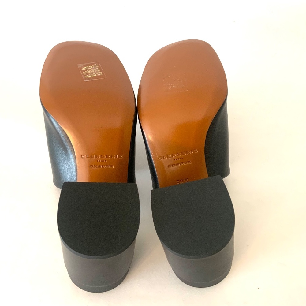 ROBERT CLERGERIE ALLEGRIA MULE BLACK LEATHER block Heel Open Toe Slip On Sandals - Picture 15 of 16